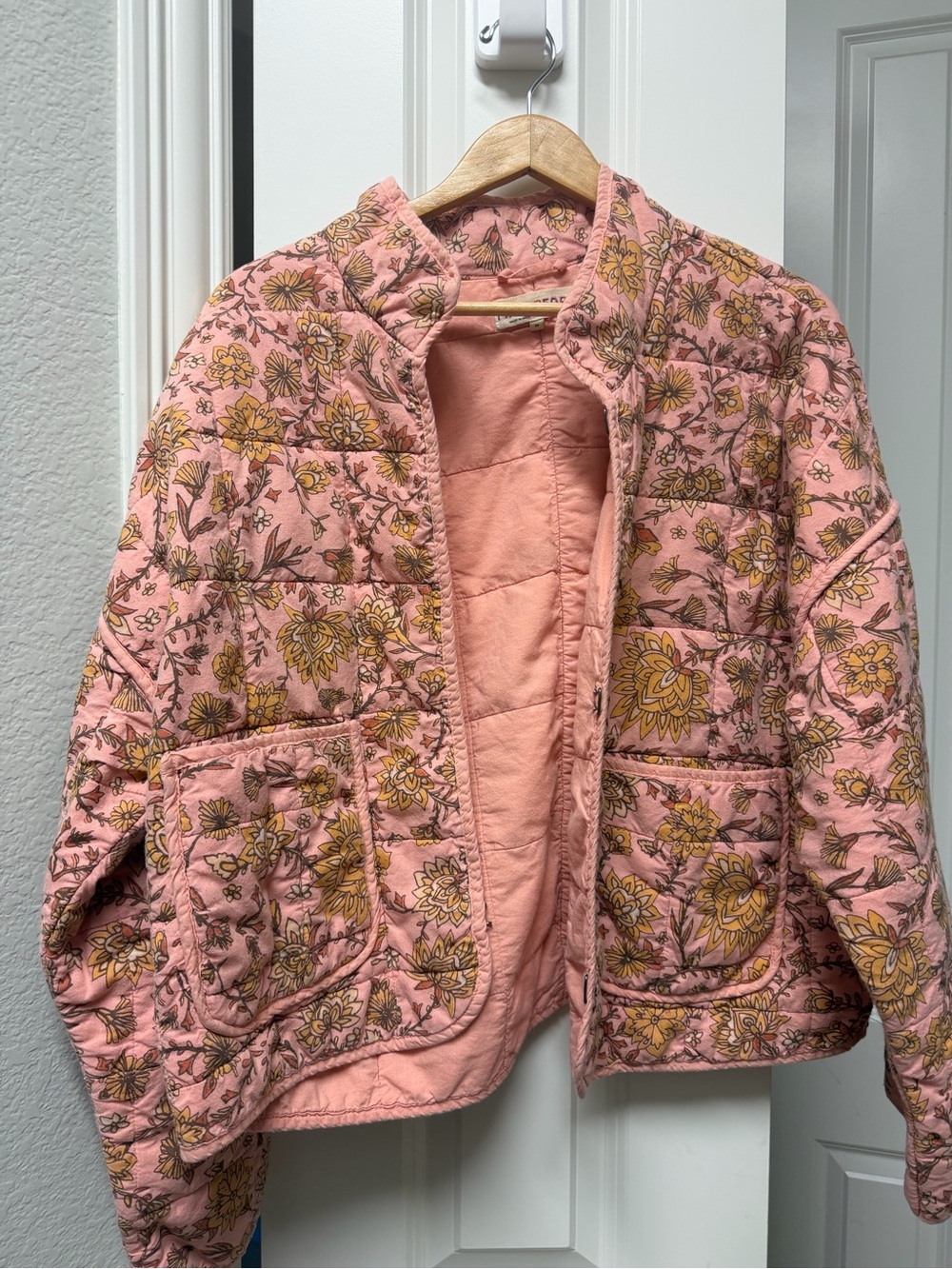 Free People Pink Quilted Floral Puffer Jacket
